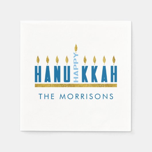 Happy Hanukkah | Menorah gepersonaliseerd Servet (Voorkant)
