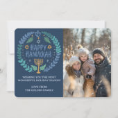 Happy Hanukkah Menorah Hand getrokken CUSTOM FOTO Feestdagenkaart (Voorkant)