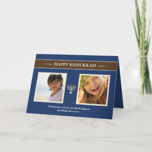 Happy Hanukkah Menorah Holiday Kaart (marineblauw)
