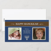 Happy Hanukkah Menorah Holiday PhotoCard (blauw) Feestdagenkaart (Voorkant / Achterkant)