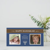 Happy Hanukkah Menorah Holiday PhotoCard (blauw) Feestdagenkaart (Staand voorkant)