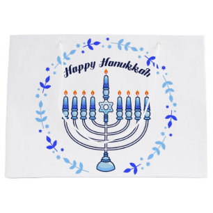 Happy Hanukkah Menorah Jewish Jew Cute Candles Groot Cadeauzakje