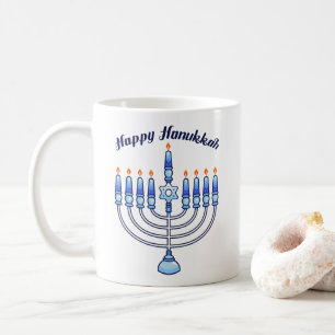 Happy Hanukkah Menorah Jewish Jew Cute Candles Koffiemok