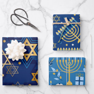 Happy Hanukkah Menorah Jewish Star Candles Inpakpapier Vel