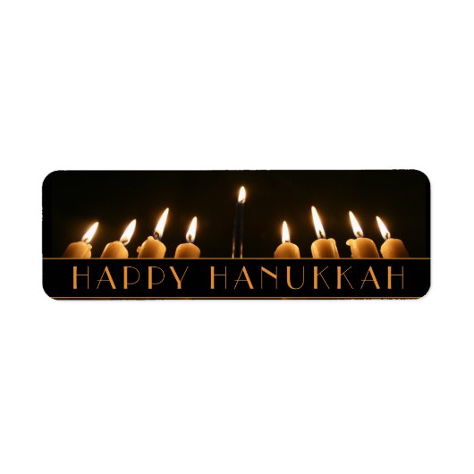 Happy Hanukkah Menorah Light Nine Burning Candles Etiket (Voorkant)