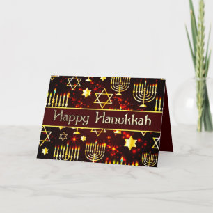 Happy Hanukkah Menorah Red en Gold Feestdagen Kaart