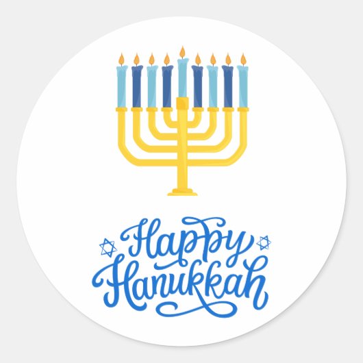 Happy Hanukkah Menorah Ronde Sticker (Voorkant)