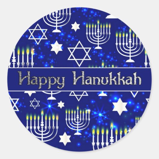 Happy Hanukkah Menorah Ronde Sticker (Voorkant)