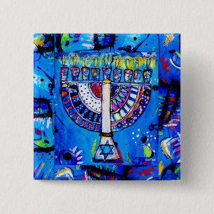 Happy Hanukkah Menorah Vierkante Button 5,1 Cm