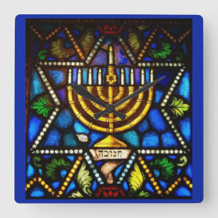 HAPPY HANUKKAH MENORAH VIERKANTE KLOK