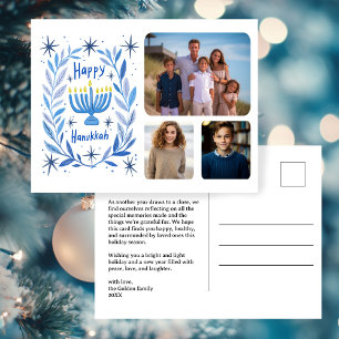 Happy Hanukkah Menorah Watercolor CUSTOM 3 Photo Feestdagenkaart