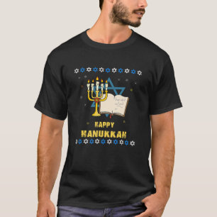 Happy Hanukkah met kaarsen, bijbel, Hanukkah Symbo T-shirt
