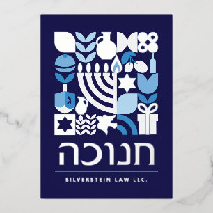 Happy Hanukkah Modern Greeting Silver Foil Folie Feestdagenkaart