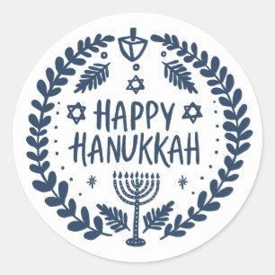 HAPPY HANUKKAH Modern handgetekend Schattige grill Ronde Sticker