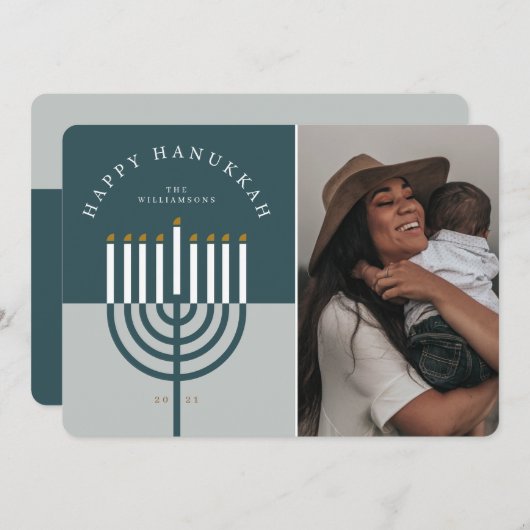 Happy Hanukkah Modern Menorah Candle Feestdagenkaart (Voorkant / Achterkant)