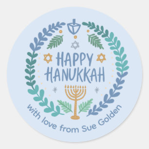 HAPPY HANUKKAH Modern met de hand getekend op maat Ronde Sticker