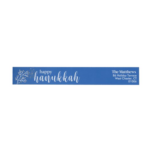 Happy Hanukkah Modern Script Blauw & Wit (Individueel)