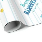 Happy Hanukkah Modern Typografie Gold Stars Naam Cadeaupapier (Rol Hoek)