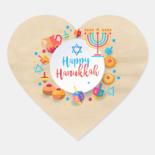 Happy Hanukkah Party Mooie Decoratie Hart Sticker