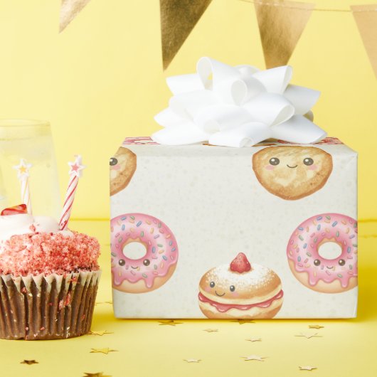 Happy Hanukkah Pattern - Cute Donuts Cadeaupapier (Verjaardagsfeest)