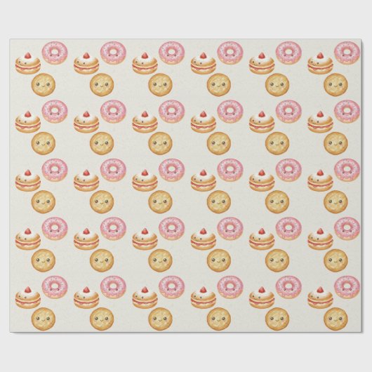 Happy Hanukkah Pattern - Cute Donuts Cadeaupapier (Vlak)