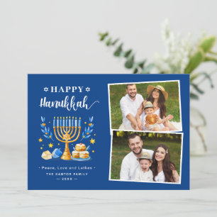 Happy Hanukkah Peace Love Lights Stars 2 Foto Feestdagenkaart