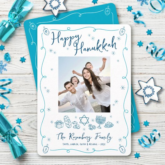 Happy Hanukkah Photo Whimsical Hand Drawn Doodles Feestdagenkaart