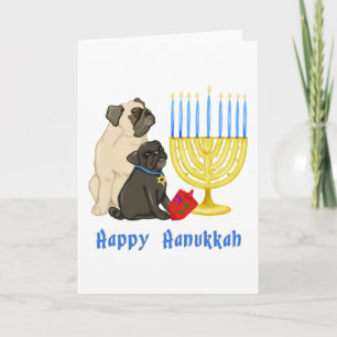 Happy Hanukkah Pugs en Menorah Cards Feestdagen Kaart
