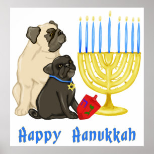 Happy Hanukkah Pugs en Menorah Poster - Aanpassen
