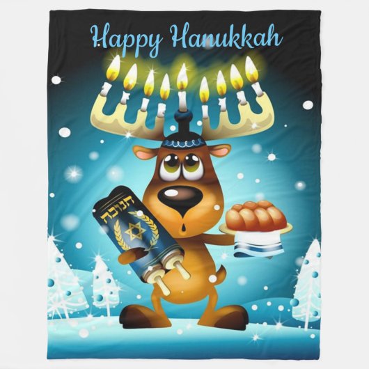 Happy Hanukkah Reindeer Fleece Deken (Voorkant)