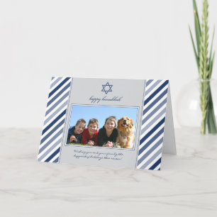 Happy Hanukkah Ribbon Family Holiday Card (zilvere Feestdagen Kaart