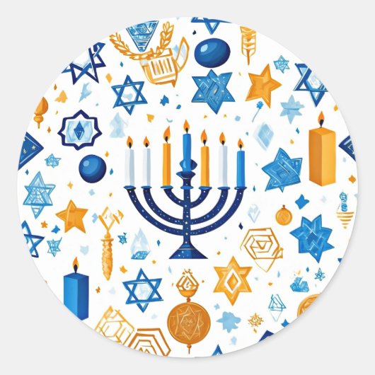 Happy Hanukkah Ronde Sticker (Voorkant)