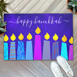 Happy Hanukkah Script Modern Boho Candles op Blue Deurmat
