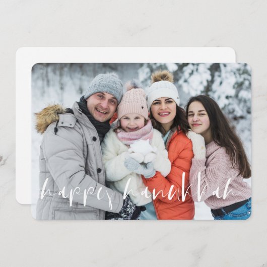 Happy Hanukkah Simple Cursive Custom Family Foto Feestdagenkaart (Voorkant / Achterkant)