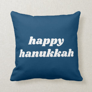 Happy Hanukkah Simple Retro Typography Blue Kussen