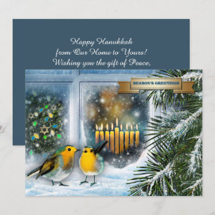 Happy Hanukkah. sneeuwscène met Menorah-Kaart Feestdagenkaart