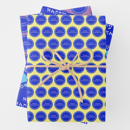 Happy Hanukkah Star Circle Wrapping Paper Sheets (In situ)