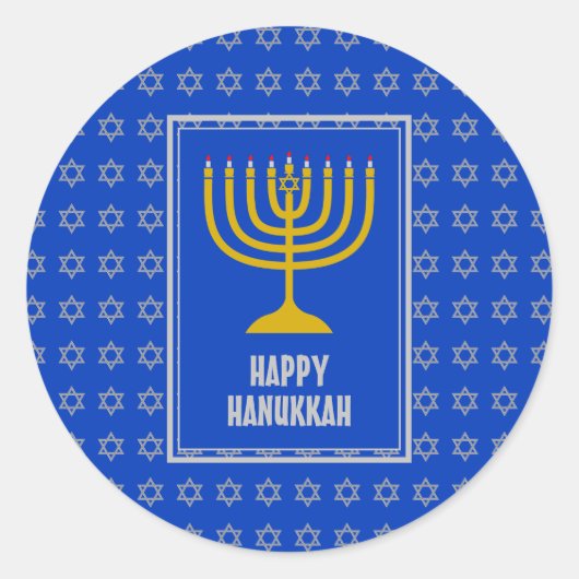 HAPPY HANUKKAH Star David LIGHT BLUE Ronde Sticker (Voorkant)