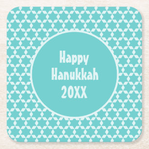 Happy Hanukkah Star Tiles Turquoise Vierkante Kartonnen Onderzetter
