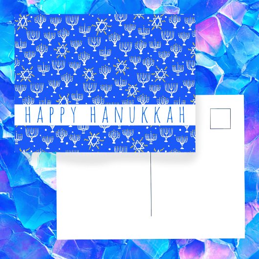 Happy Hanukkah Star van David Menorah Blue CUSTOM Briefkaart