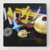 Happy Hanukkah Star van David menorah Dreidel Slip Vierkante Klok (Voorkant)