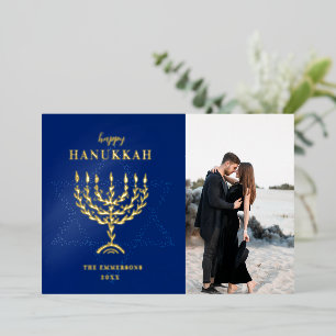 Happy Hanukkah Star van David Menorah Folie Feestdagenkaart