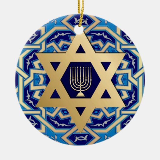 Happy Hanukkah. Start van David Custom Year Keramisch Ornament (Voorkant)