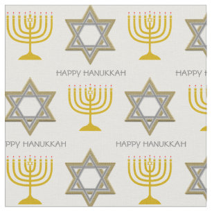 HAPPY HANUKKAH Ster of David Menorah Stof