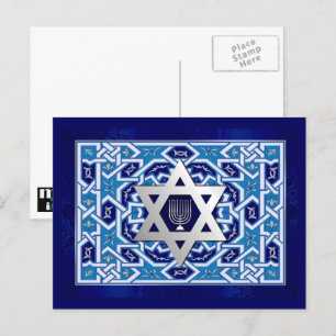 Happy Hanukkah. Ster van David en Menorah Feestdagenkaart
