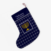 HAPPY HANUKKAH Ster van David Menorah DONKERBLAUW Kleine Kerstsok (Achterkant (Hangend))
