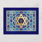 Happy Hanukkah. Ster van David & Menorah Feestdagenkaart (Voorkant)