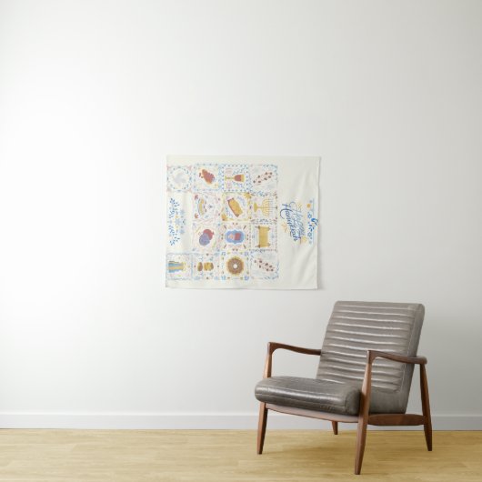 Happy Hanukkah Tapestry Wandkleed (In Situ (horizontaal))