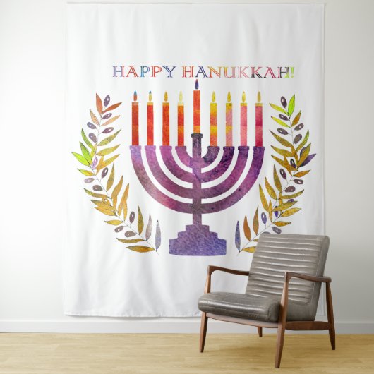 Happy Hanukkah Tapestry Wandkleed (In situ)
