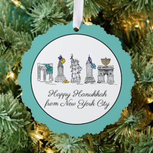 Happy Hanukkah uit New York City NYC Chanukah Ornament Kaart